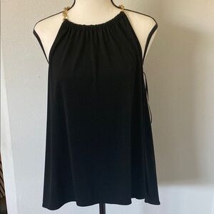 Michael Kors Black Halter Top with Gold Accents